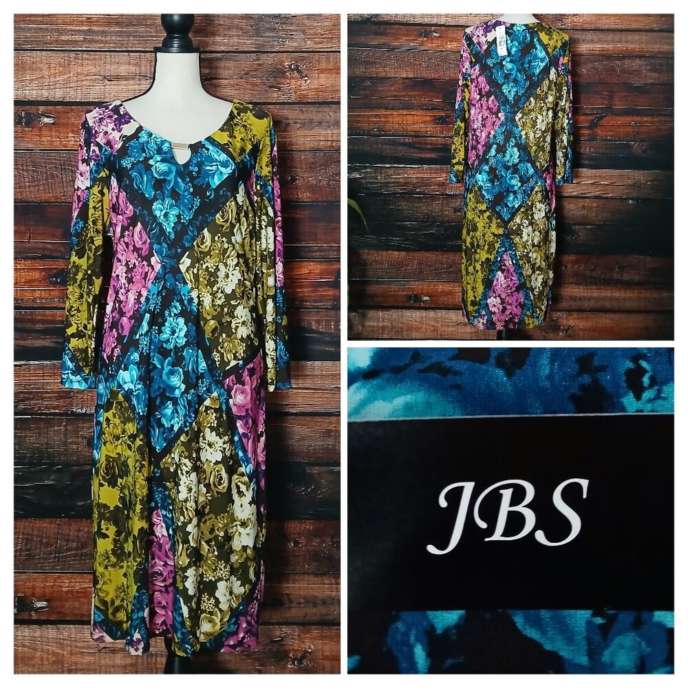 NWT JBS Vintage Shift Dress Size L Multicolor Floral Made in USA